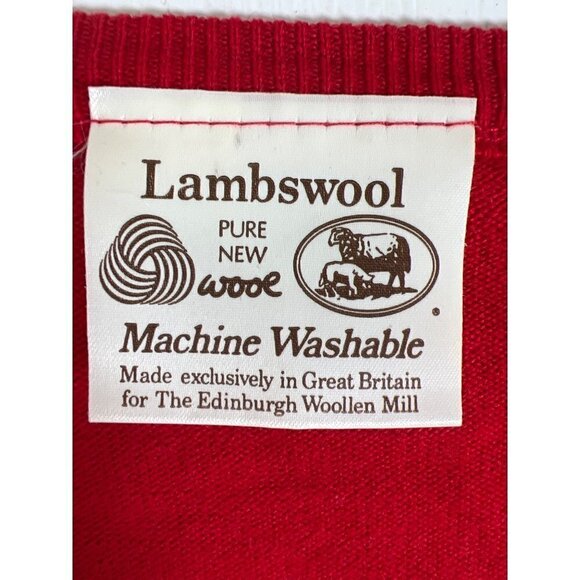 Vintage Edinburgh Woollen Mill Sweater Mens 30 Small Red V Neck Lambswool Wool - Picture 6 of 7